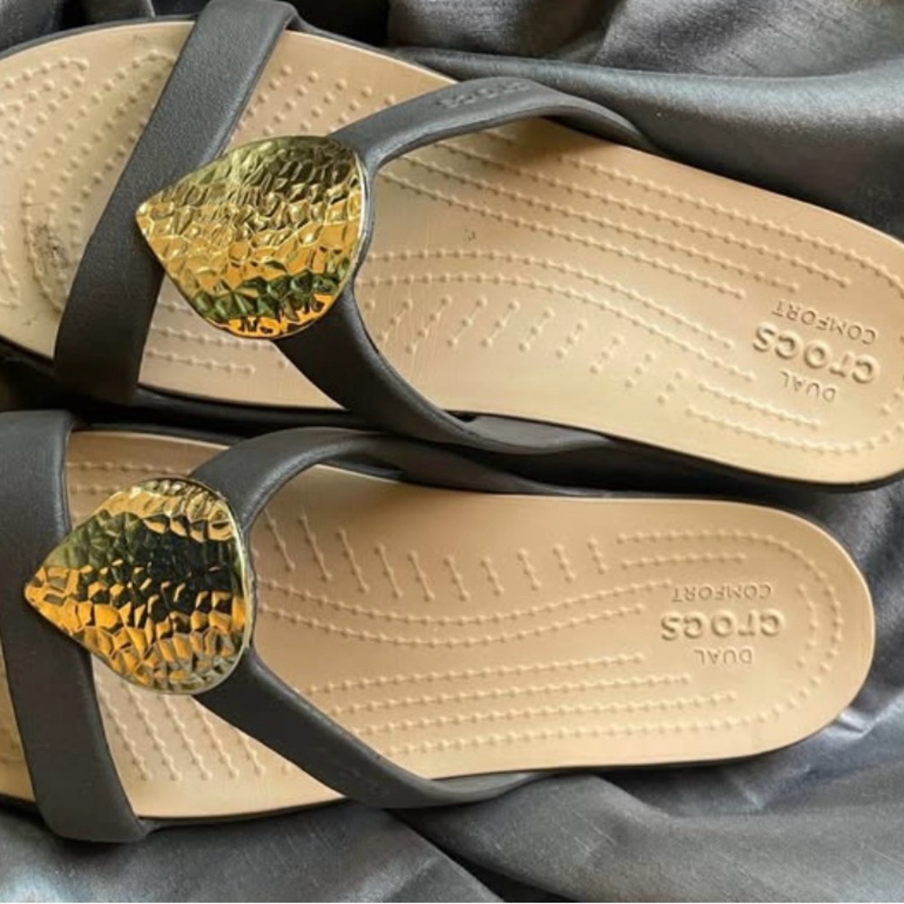 CROCS Women's Sandals - Black with Gold Accents